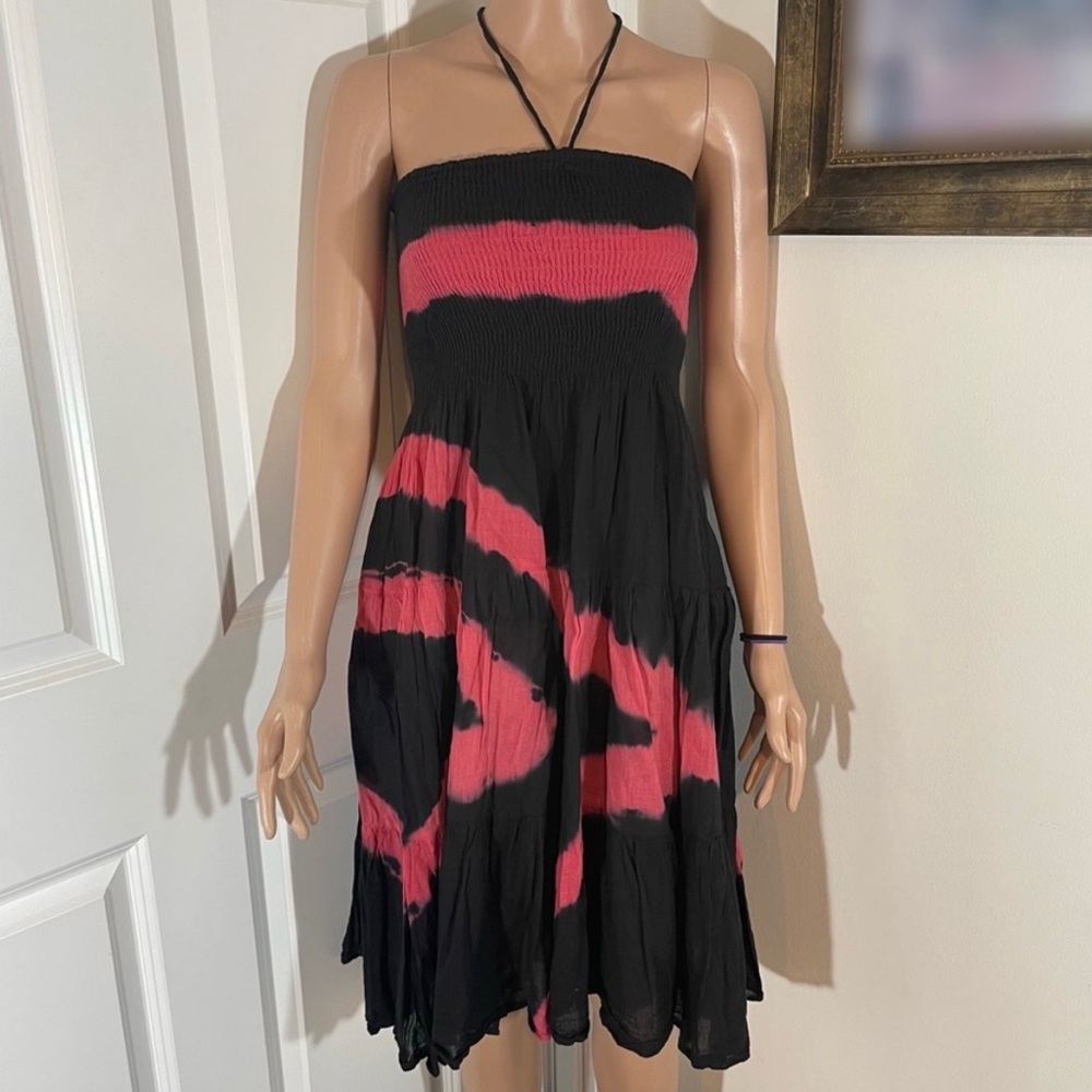 Club Z Collection Pink & Black Dress Smocked Halter Dress - Shirred / Frilled